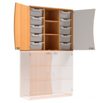 Wellentüren-Aufsatzschrank, 91 cm hoch, 105x50 cm (B/T), Tür rechts grau, 